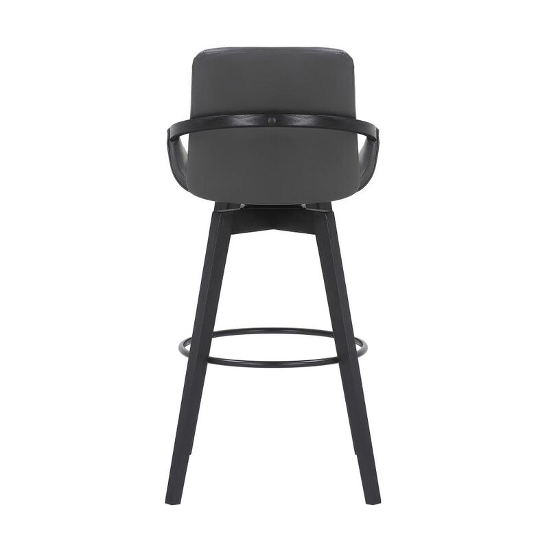 Hivvago 31 Inch Gray and Black Fabric and Iron Bar Height Swivel Bar Chair