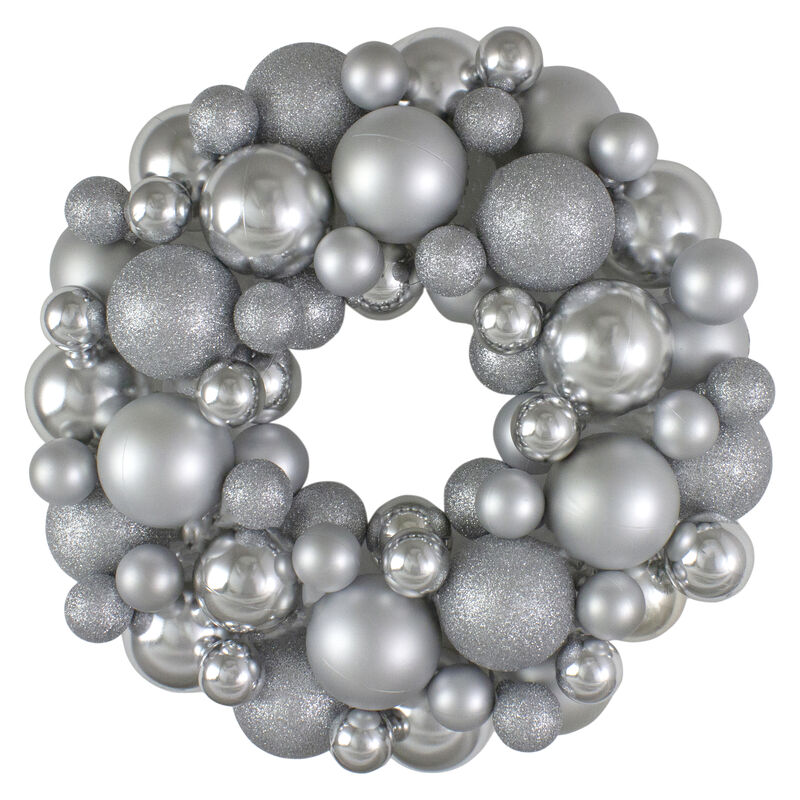 Silver Splendor 3-Finish Shatterproof Ball Christmas Wreath  13-Inch image number 0
