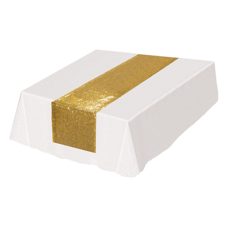 Club Pack of 12 Sparkling Gold Sequined Table Runner 6' L image number 1