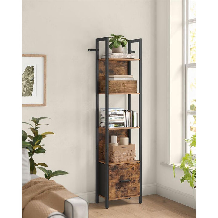 Bookcase with 5 Shelves and Drawer – Vertical Storage Rack for Books, Files, and Decorative Items