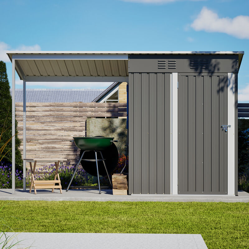 WOW PIONEER Galvanized Steel Lean To Storage Shed  and Open Pergola Combo All Weather Outdoor Garden Shelter image number 9