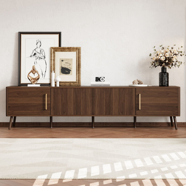 Merax Entertainment Center with Fluted Door Design, Rounded Edges, Cable Management