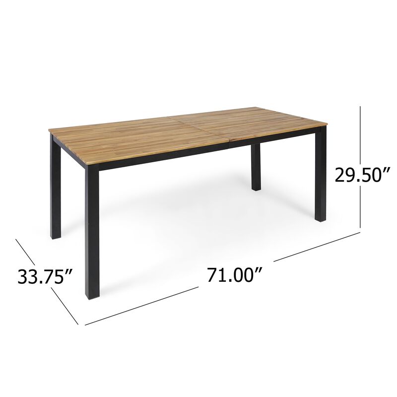 70.75" Patio Dining Table, Teak Acacia Wood Slat Table With Black Iron Leg, Large Capacity Outdoor Dinner Table image number 3