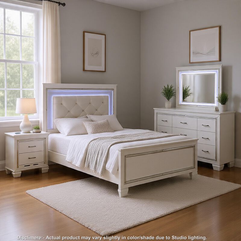 Alen 4 Pc California King Bedroom Set, Button Tufting, Mirror Trim, White image number 1
