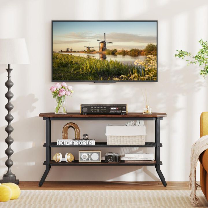Hivvago 3-tier Console Table TV Stand with Mesh Storage Shelf
