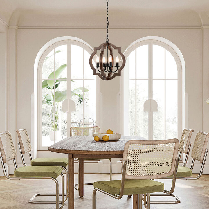 Belinda 4-light Brown Natural Wood and Antique Black Metal Chandelier