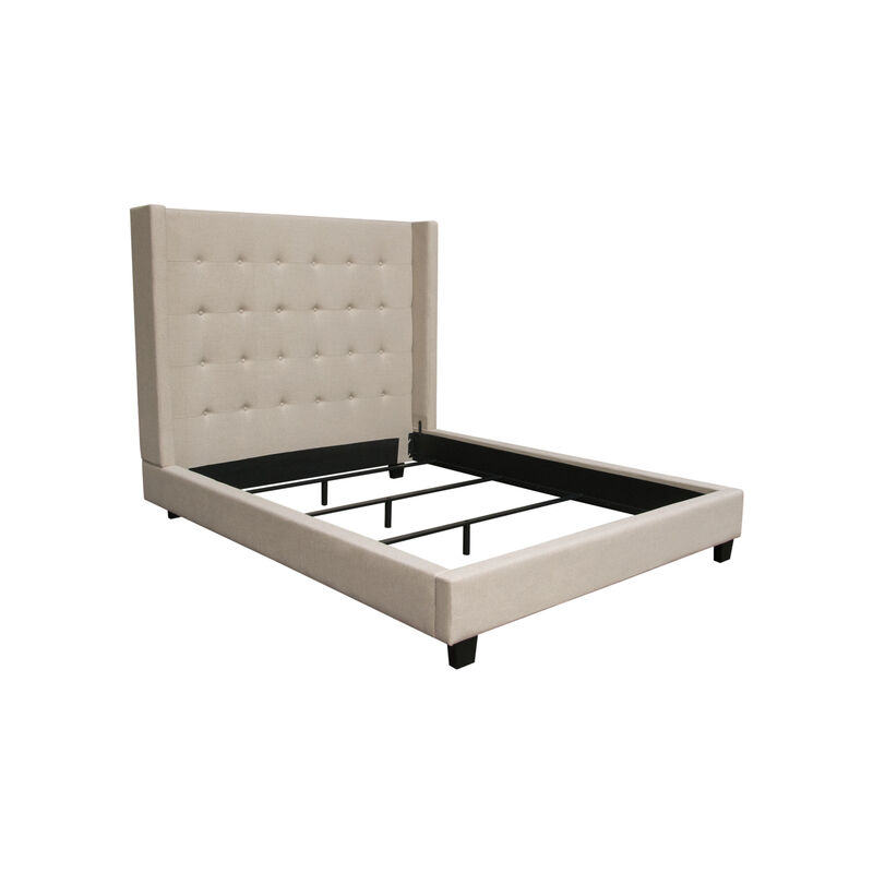 Seny Queen Size Bed, Button Tufted Wingback, Sand Brown Upholstery
