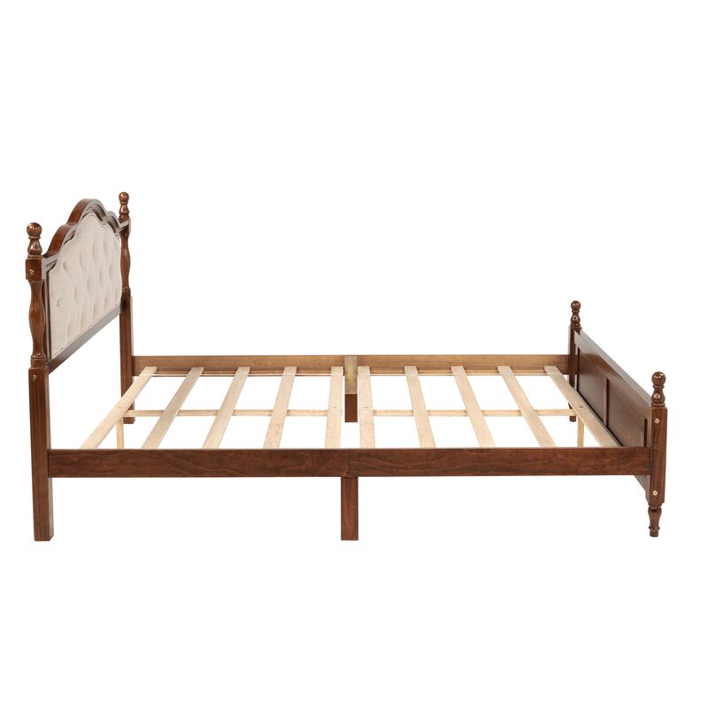 Pine Wood Contemporary Platform Bed with Upholstered Headboard and Panel Footboard image number 3