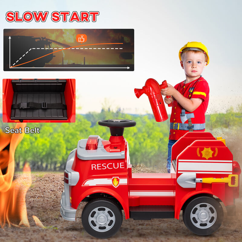 BreeBe 12V Ride on Fire Truck with Siren, Flashing Lights Fire Extinguisher, Soft Start, Horn Music image number 5