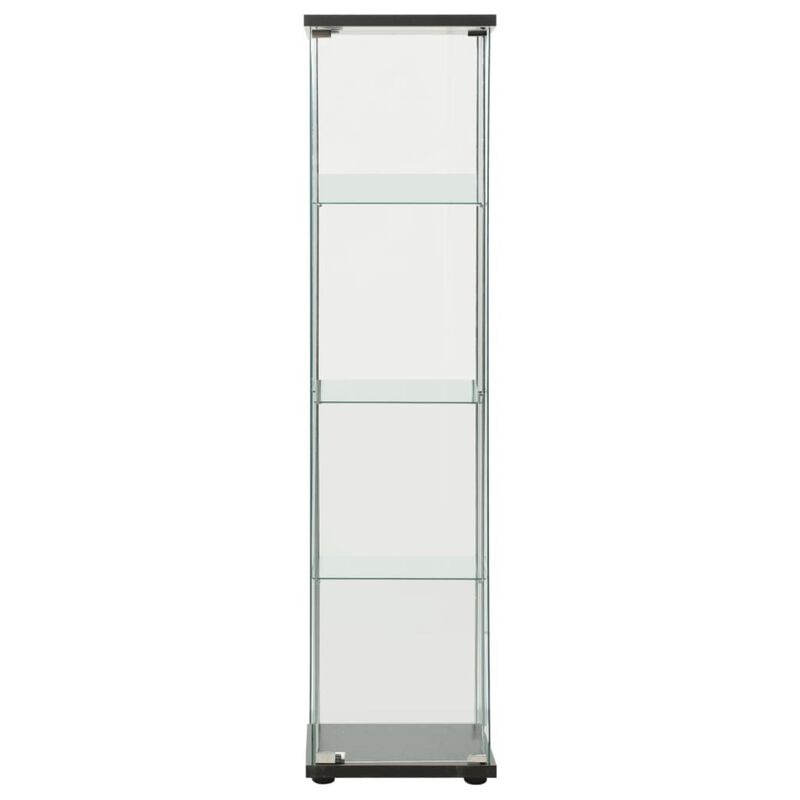 vidaXL Tempered Glass Storage Cabinet - Black & Transparent, 4-Layer Book Cabinet with Ample Storage, Easy Clean, Safety Compliant.