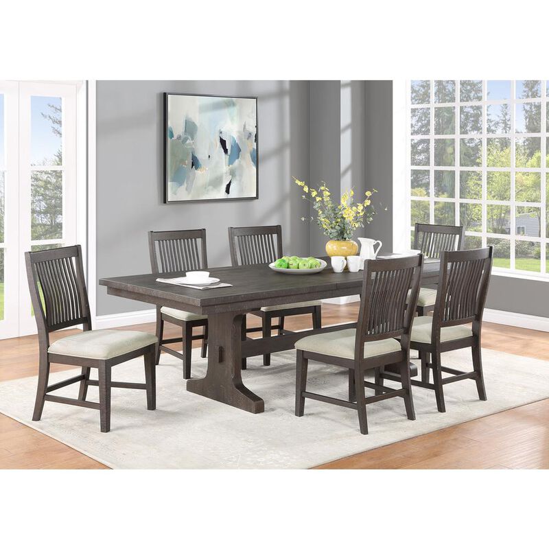 7pc dining set with rustic brown MDF wood, leaf extention and 6 side chairs