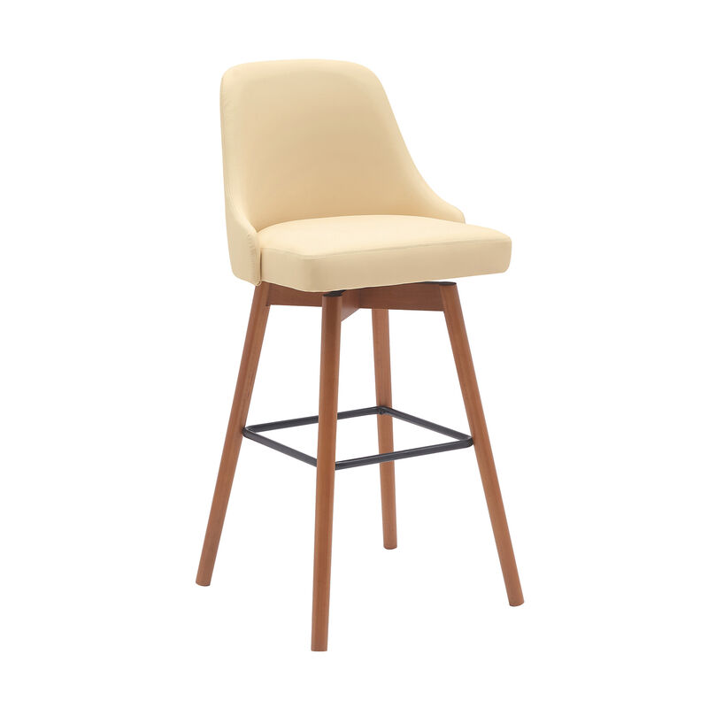 HomeRoots Solid Wood and Fabric Armless Swivel Bar Stool image number 2
