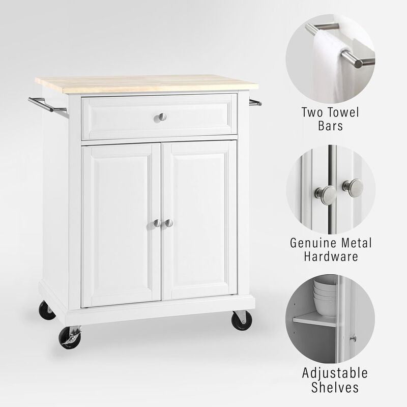 Compact Wood Top Kitchen Cart