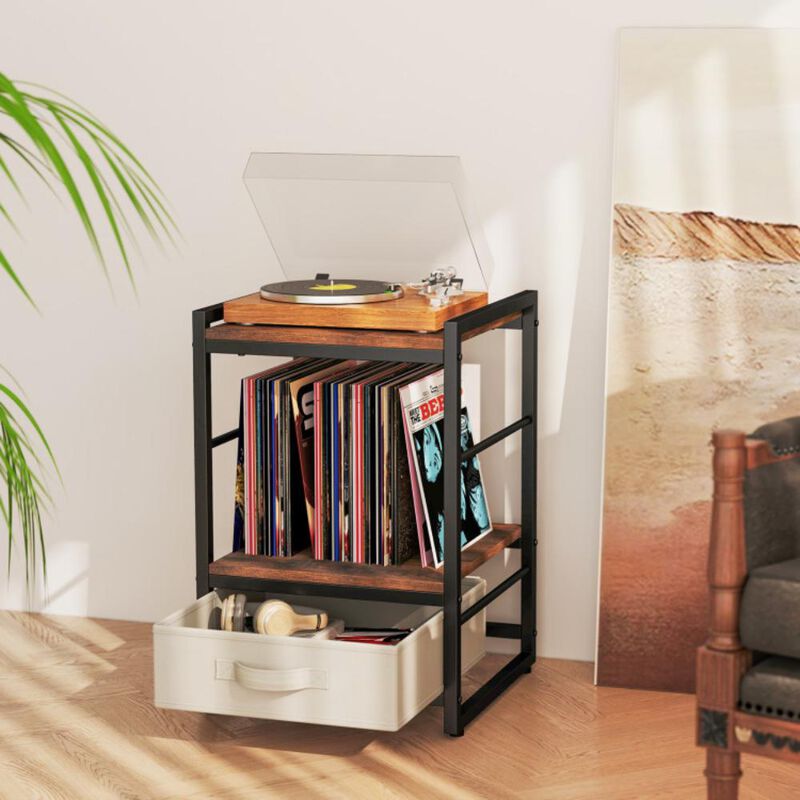 Hivvago Nightstand Industrial Bedside Table with Open Storage Shelf and Fabric Drawer