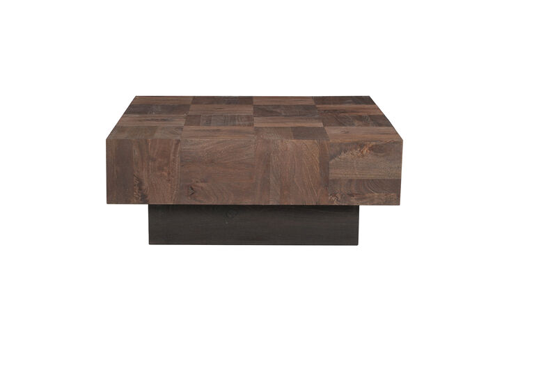 HomeRoots 40" Dark Brown and Black Solid Wood Square Block Coffee Table