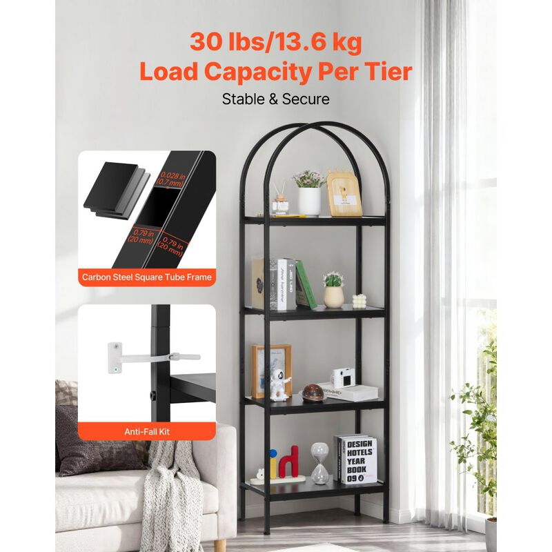 Freestanding 4 Tier Industrial Bookshelf Open Display Shelf Black image number 6