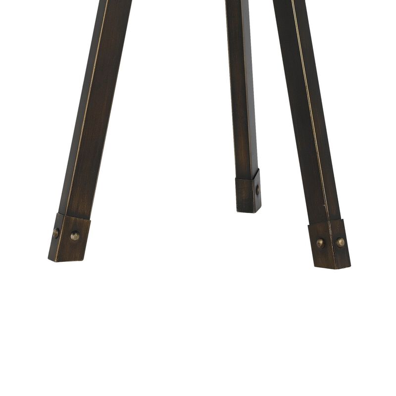 Metal Tripod Base Table Lamp with Fabric Drum Shade, Bronze and Beige - Benzara