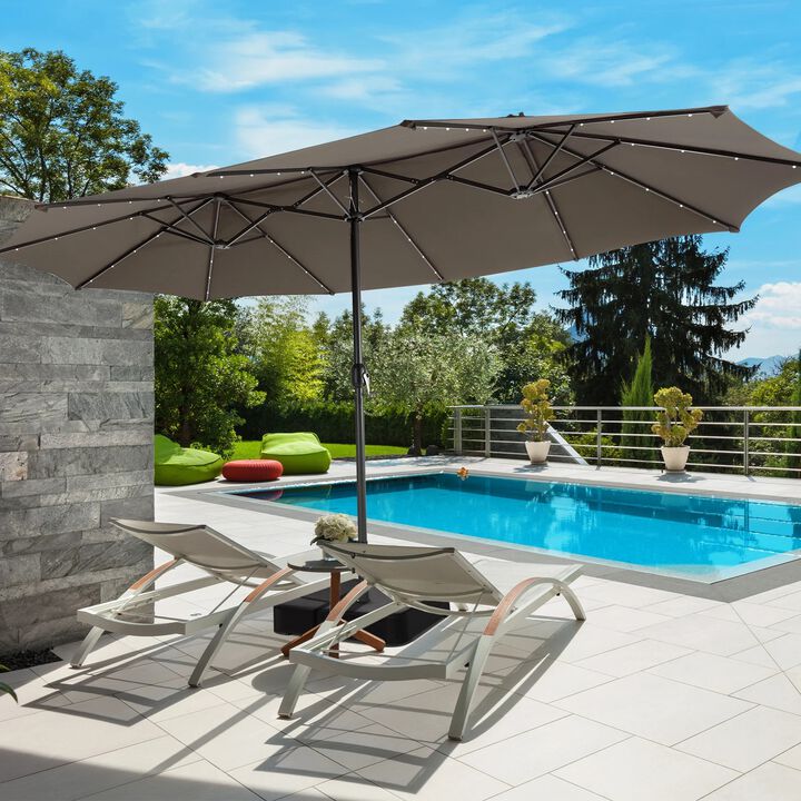 Mondawe 15 Feet Double-Sided Patio Umbrella with 48 LED Lights