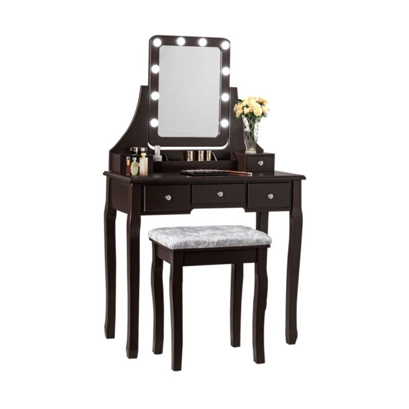 Hivvago Vanity Dressing Table Set with 10 Dimmable Bulbs and Cushioned Stool