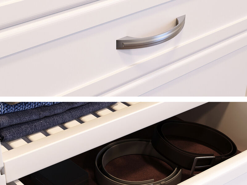 Solid Wood Walk-In Closet Organizer with 4 Shaker Style Drawers and Glass Doors