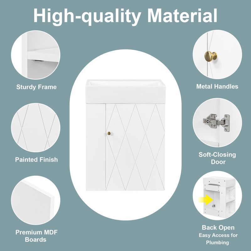 Whisen 20 Inch Bathroom Vanity with Ceramic Sink, MDF Construction, Modern Cabinet with Storage for Bathroom image number 5