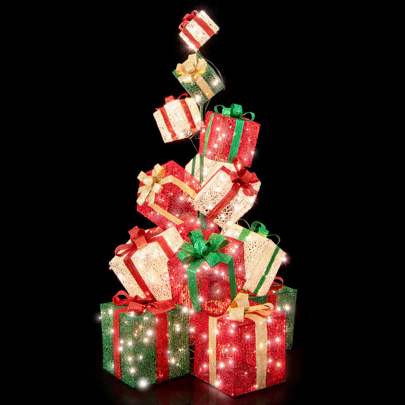 15 Stacked Lighted Christmas Gift Box Tower with 450 Warm White Lights image number 3