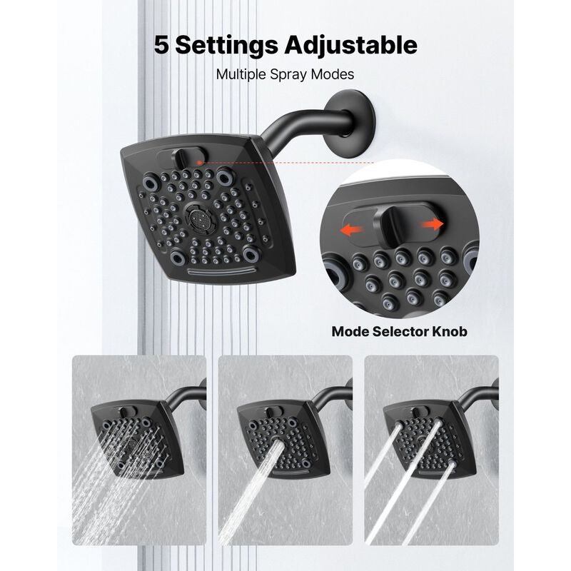 Complete Tub and Shower Faucet Kit with Rainfall Head, Bathtub Spout, Single Handle-Black image number 4