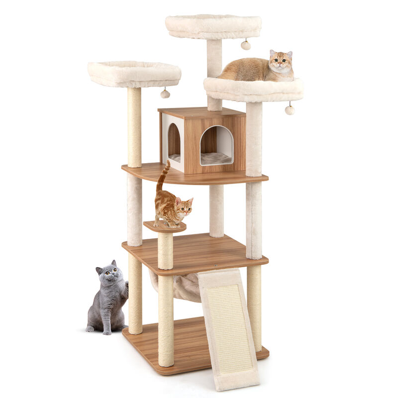 Tall Cat Tower with Triple Perches, Enclosed Condo & Durable Scratch Poles