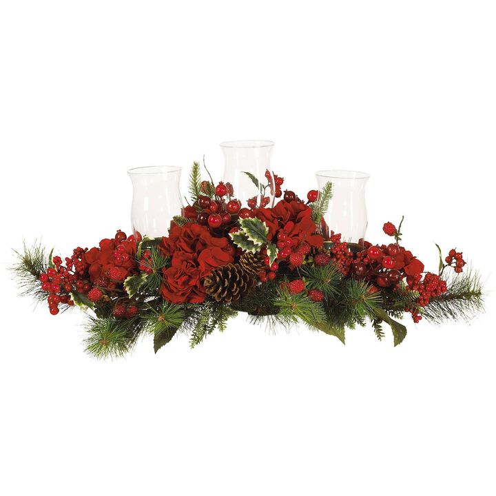 Nearly Natural 30-in Holiday Hydrangea Candelabrum