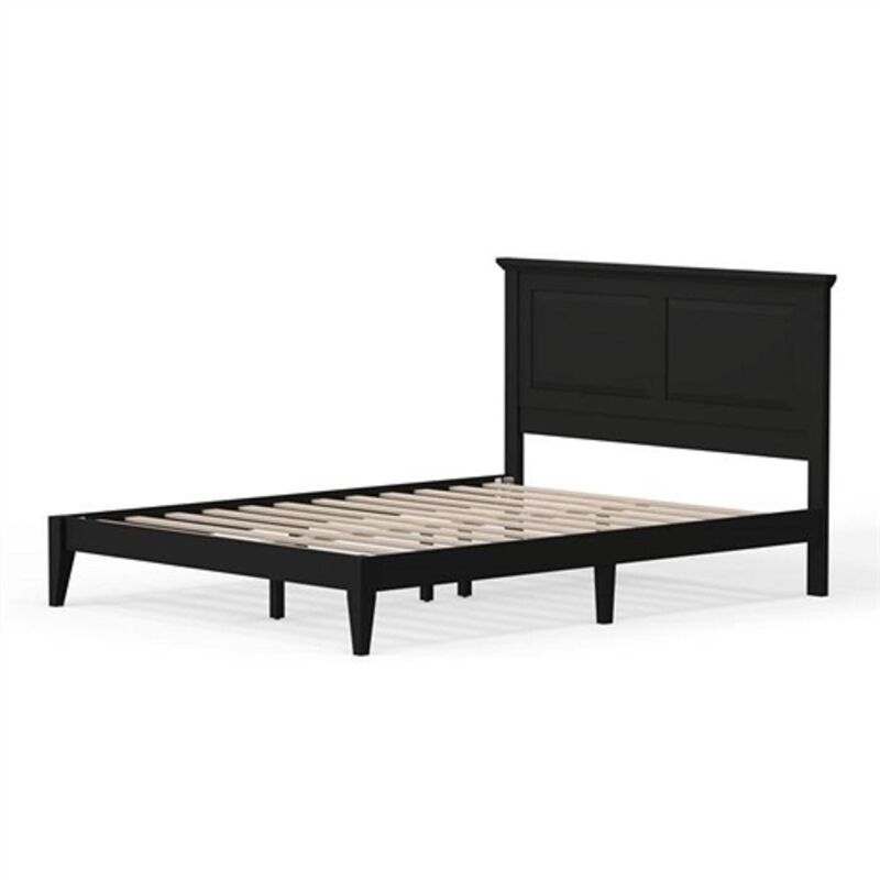Classic Solid Oak Platform Bed – Sturdy Wooden Frame with Traditional Headboard