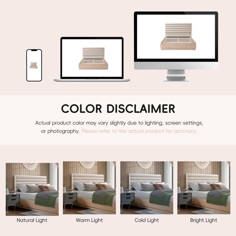 Christopher Knight Home Bellane Contemporary Wood Bed Frame with Taupe Boucle Upholstered Headboard