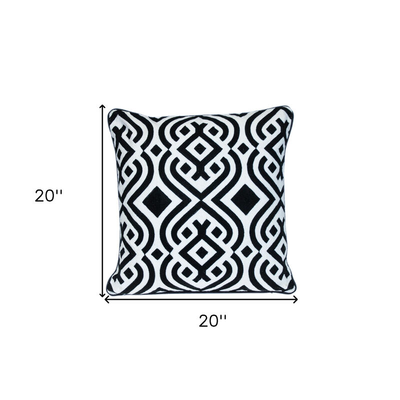 HomeRoots 20" Black and White Geometric Cotton Throw Pillow image number 4
