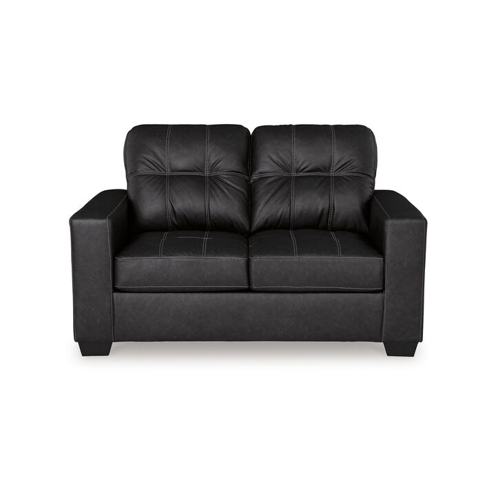 Barl Loveseat, Modern, 62 Inch Soft Tufted Rich Black Faux Leather - Benzara