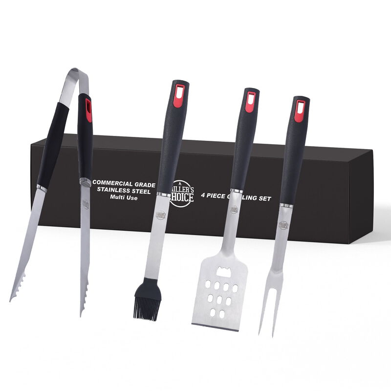 Griller's Choice Grilling Tools. Heavy Duty And Strong. BBQ Thongs, Fork, Spatula, Baster.