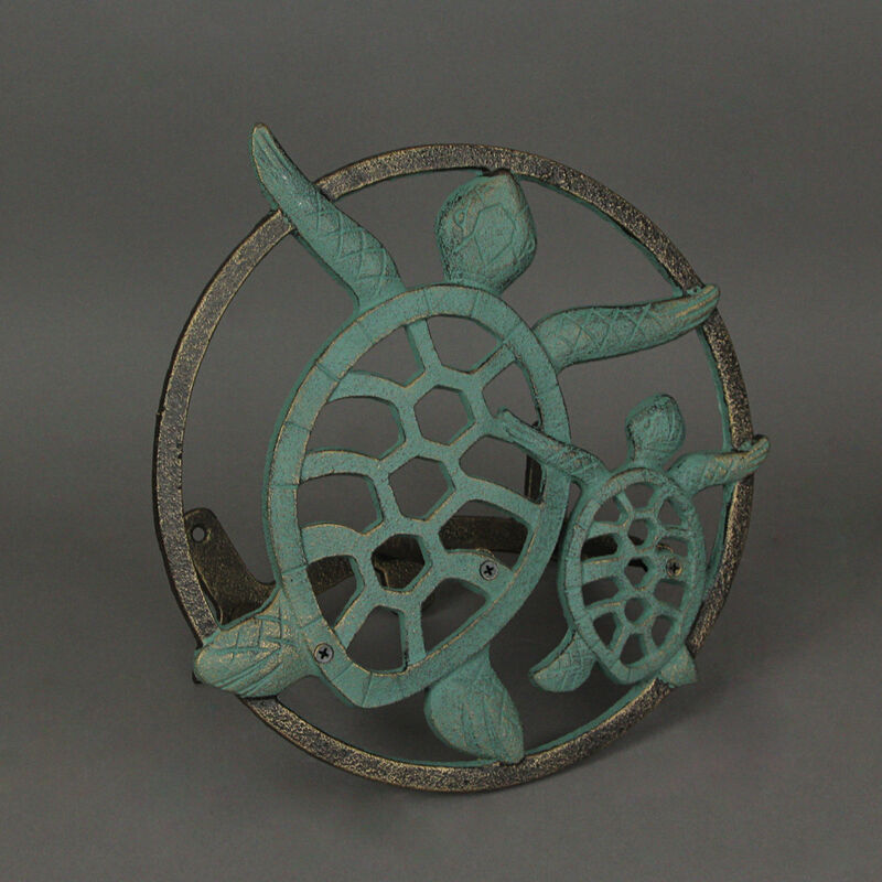 Verdigris Bronze Finish Cast Iron Sea Turtle Wall Mounted Garden Hose Holder image number 3