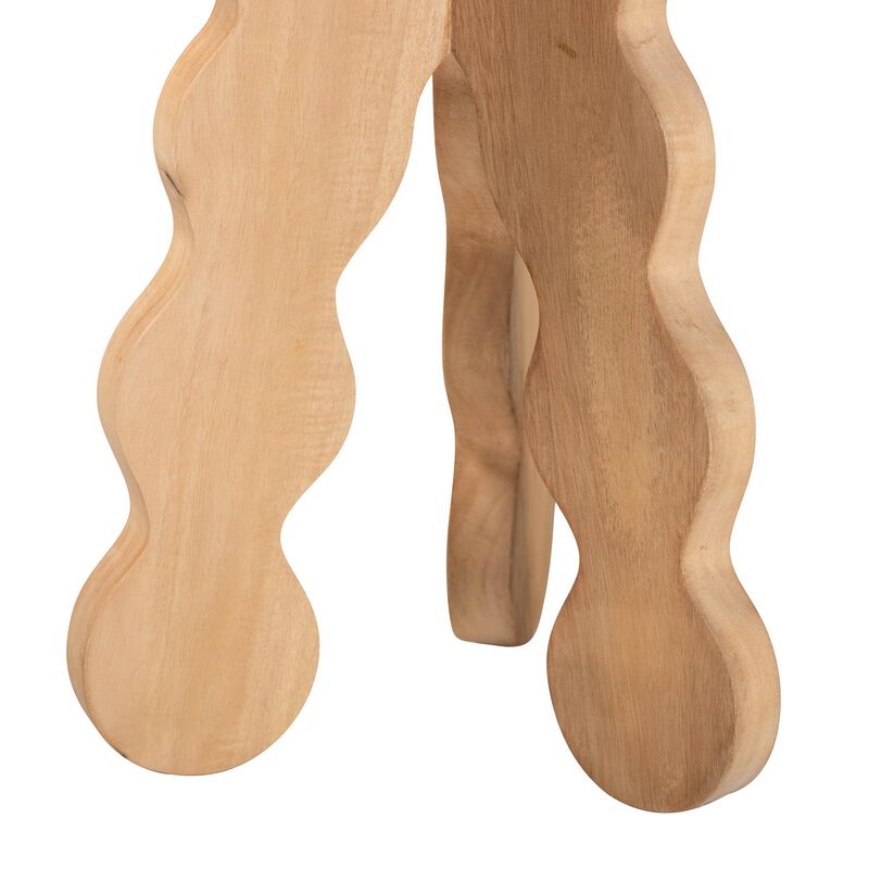 bali & pari Sino Acacia Wood Multipurpose Accent Stool - Sculptural End Table with Wavy Tripod Base for Living Room, Bedroom or Dining Room image number 3