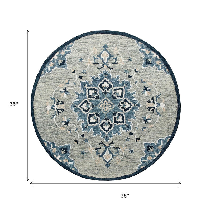 HomeRoots Wool Medallion Hand Tufted Round Rug image number 3