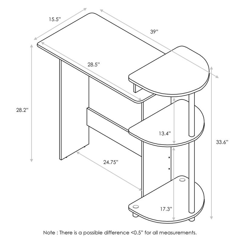 Compact Computer Desk with Shelves, Americano/Black