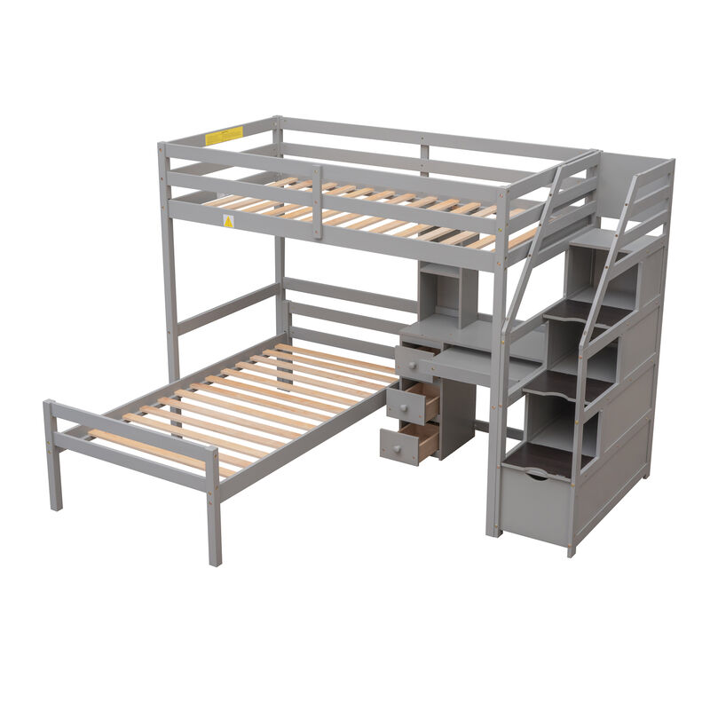 Merax Twin Size Loft Bed with a Stand-alone Bed