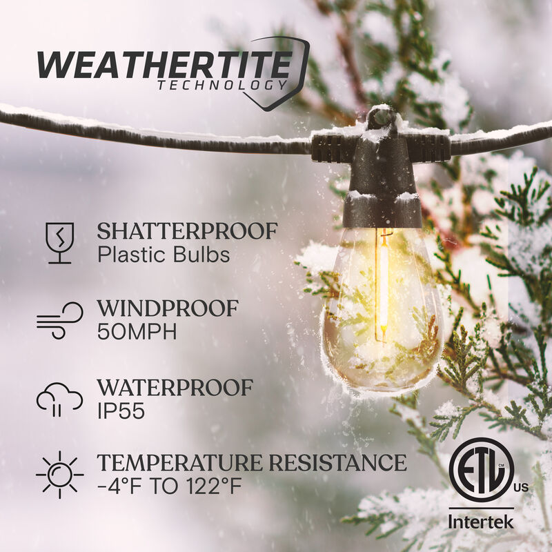 Brightech Ambience Pro Solar LED String Lights - Super Bright 48Ft Remote Control Outdoor String Lights with 14 Shatterproof Bulbs, Waterproof Patio Lights, 4W Soft White