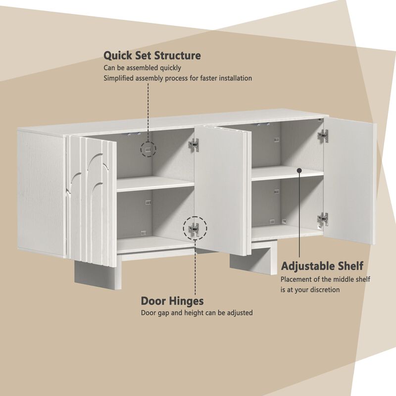 Clihome 63"Sideboard Buffet Cabinet with Adjustable Shelf