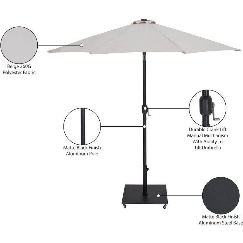 Meridian Furniture Fiji Beige Fabric / Matte Black Aluminum Patio Umbrella with Base Sets