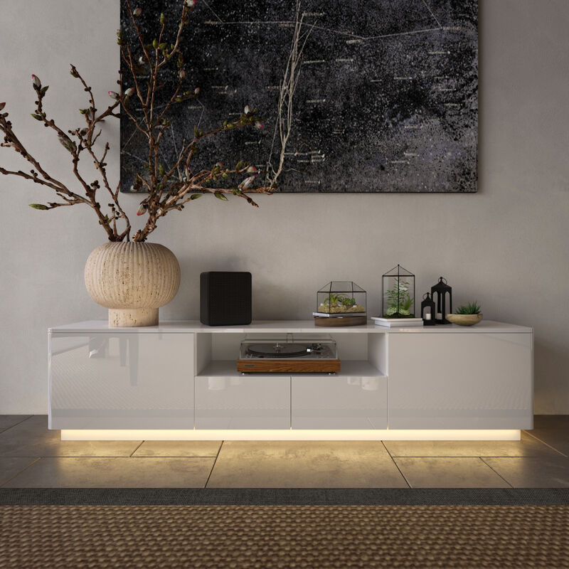 70.8 in. W x 14.5 in. D x17.3 in. H, White Smooth Finished Wooden Table up to 75 in. with 4-Drawers and 1 Shelf