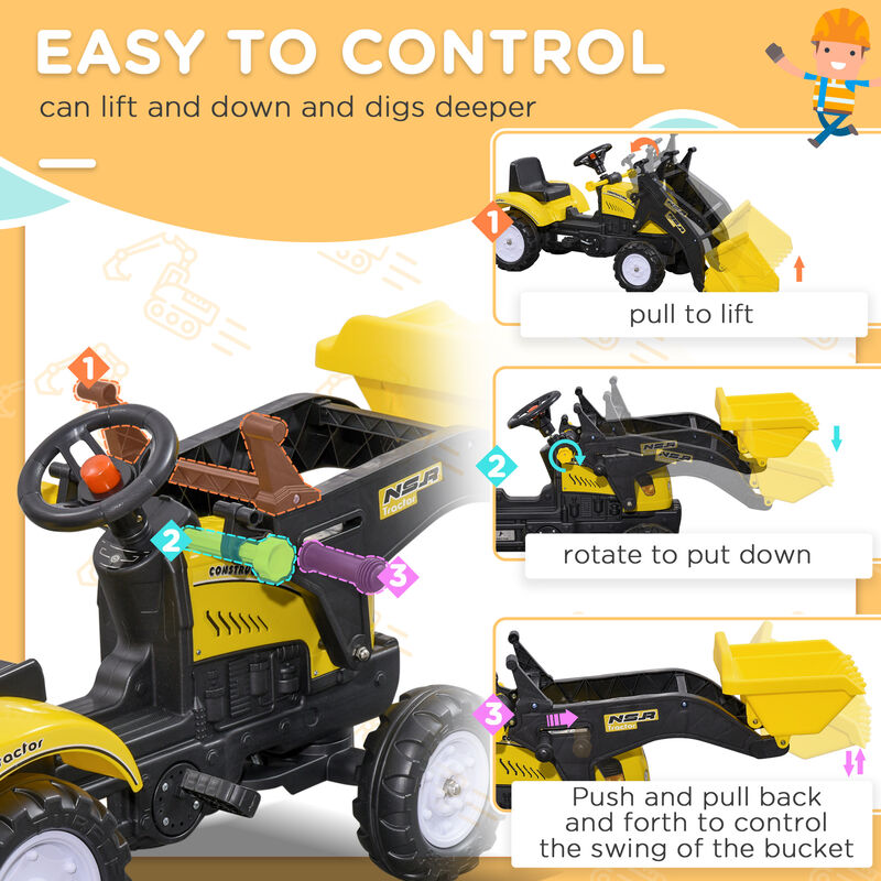 BreeBe Kids Ride on Excavator, Pedal Go Kart with Front Loader Digger image number 3