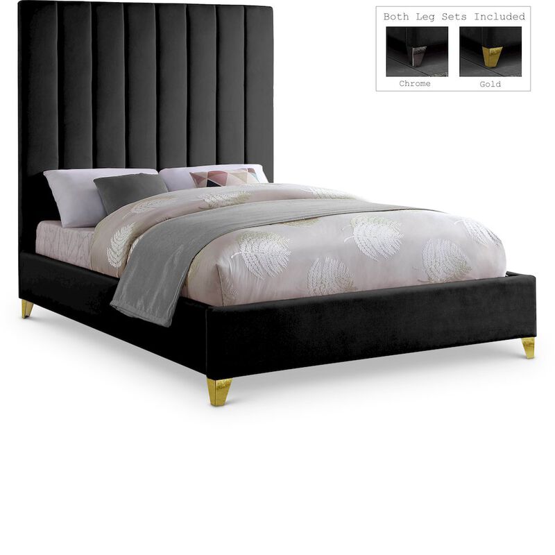 Meridian Furniture Via Black Velvet Full Bed