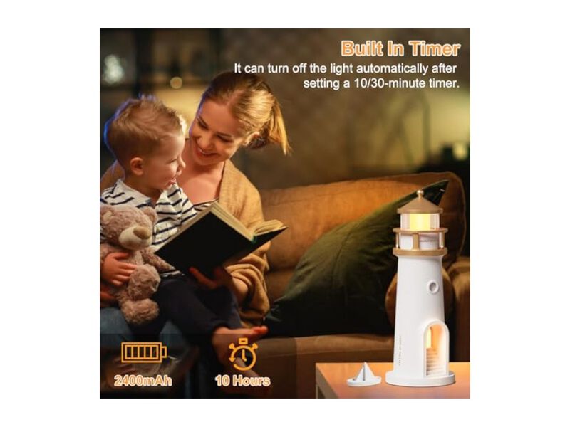 Rechargeable Table Lamp Nautical Adjustable Timer White Bedroom Living Room image number 2