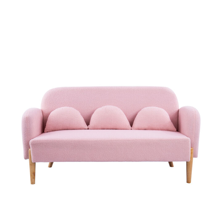 59.1" Teddy Velvet Pink Two-Seater Sofa with Three Lumbar Pillows
