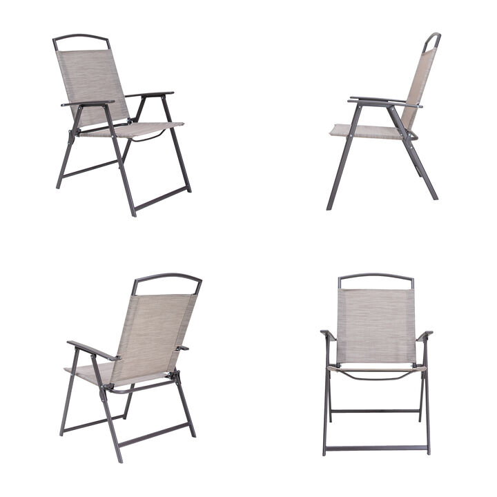 HomeRoots Set of Four 35" Brown Steel Sling Outdoor Folding Arm Chairs