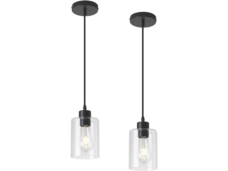 Modern Black Farmhouse Clear Glass Cylinder Pendant Light Fixture 2 Pack image number 0