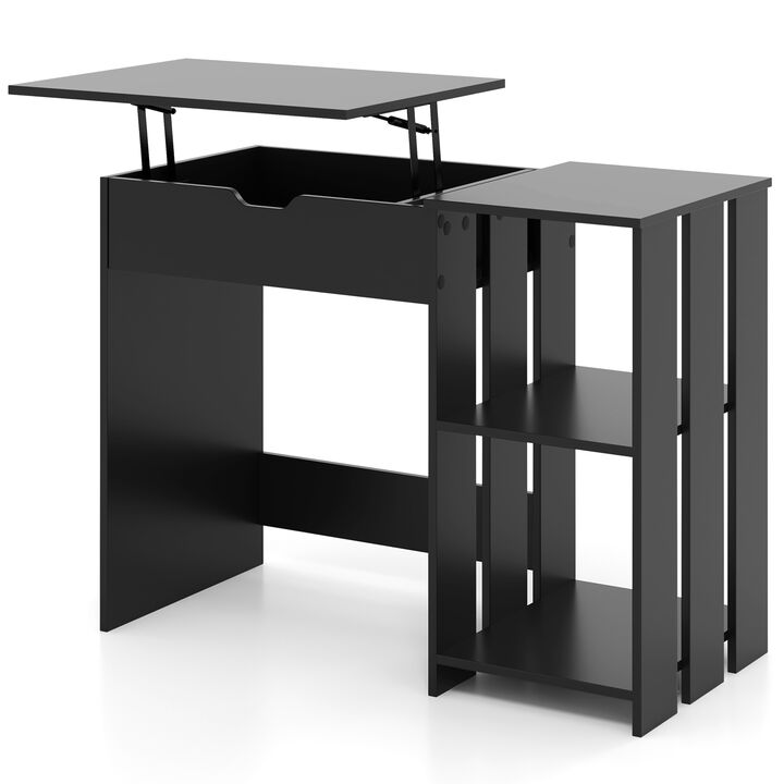 Space Saving Computer Desk with Hidden Compartment and Open Storage Shelves